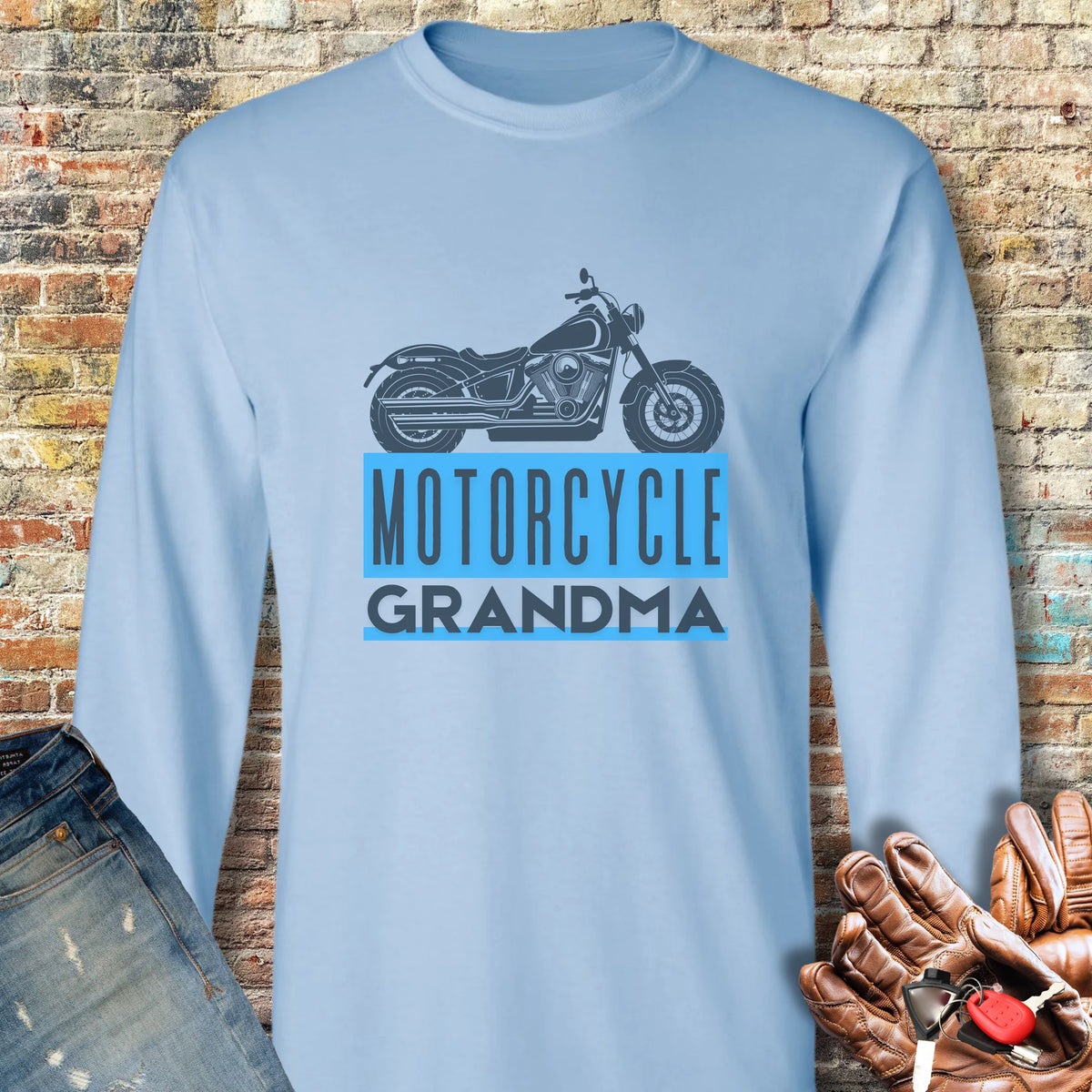 Motorcycle Grandma Long Sleeve T-Shirt - Light Blue