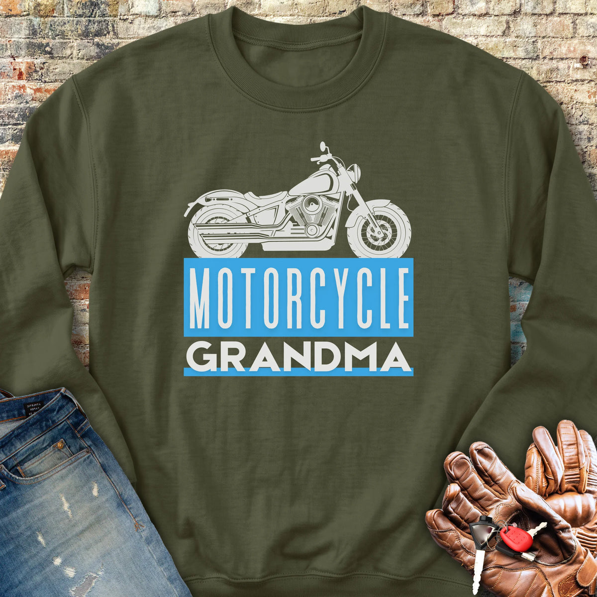 Motorcycle Grandma Sweatshirt - Military Green