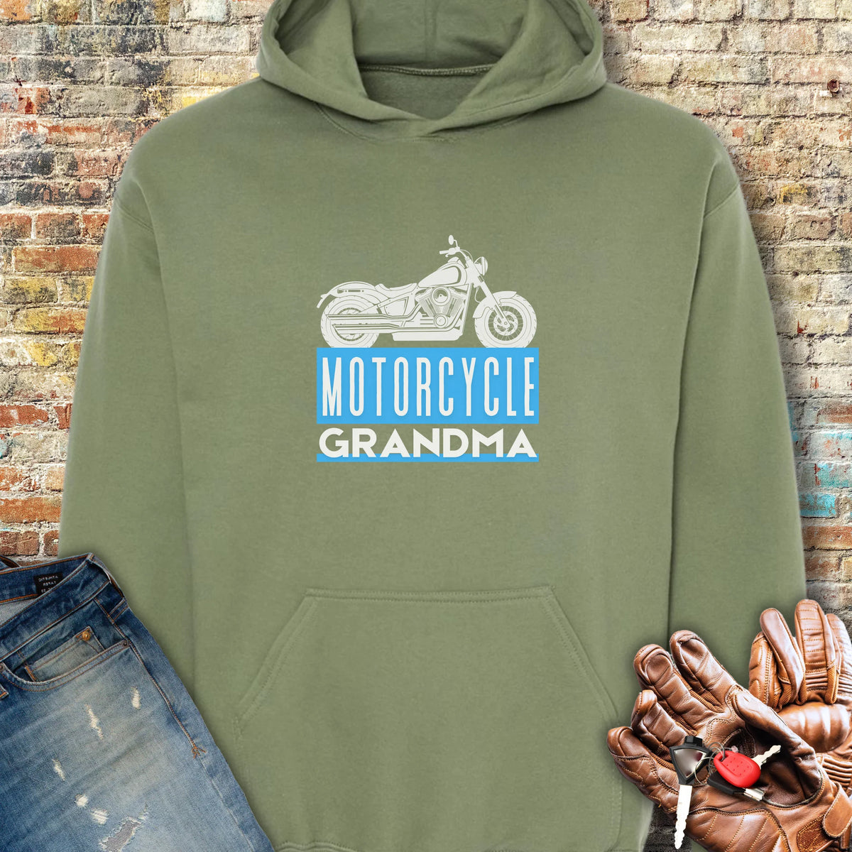 Motorcycle Grandma Hoodie - Military Green