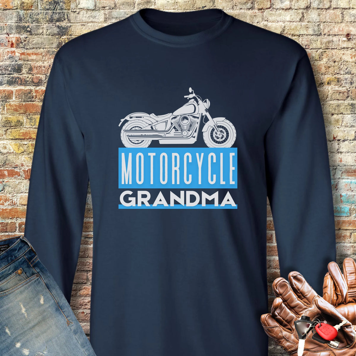 Motorcycle Grandma Long Sleeve T-Shirt - Navy