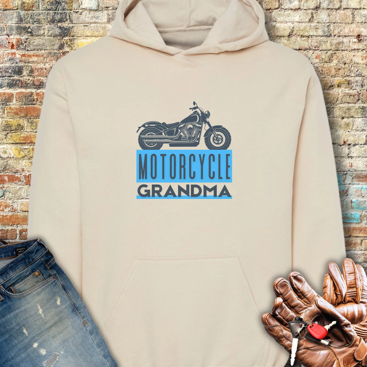 Motorcycle Grandma Hoodie - Sand