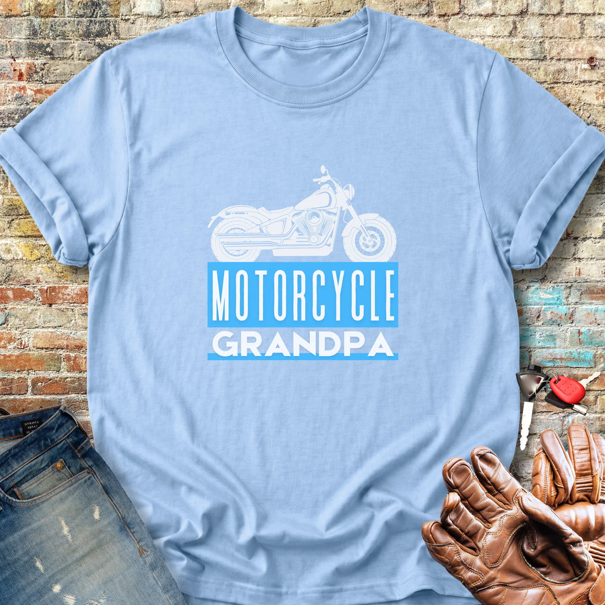 Motorcycle Grandpa Classic T-Shirt - Light Blue