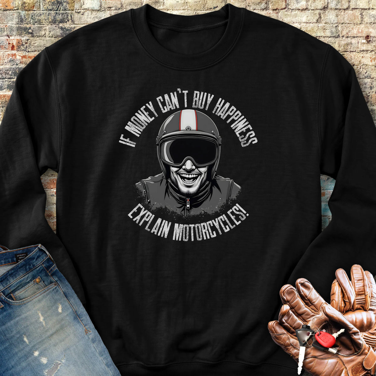 Motorcycle Happiness (Male) Sweatshirt - Black