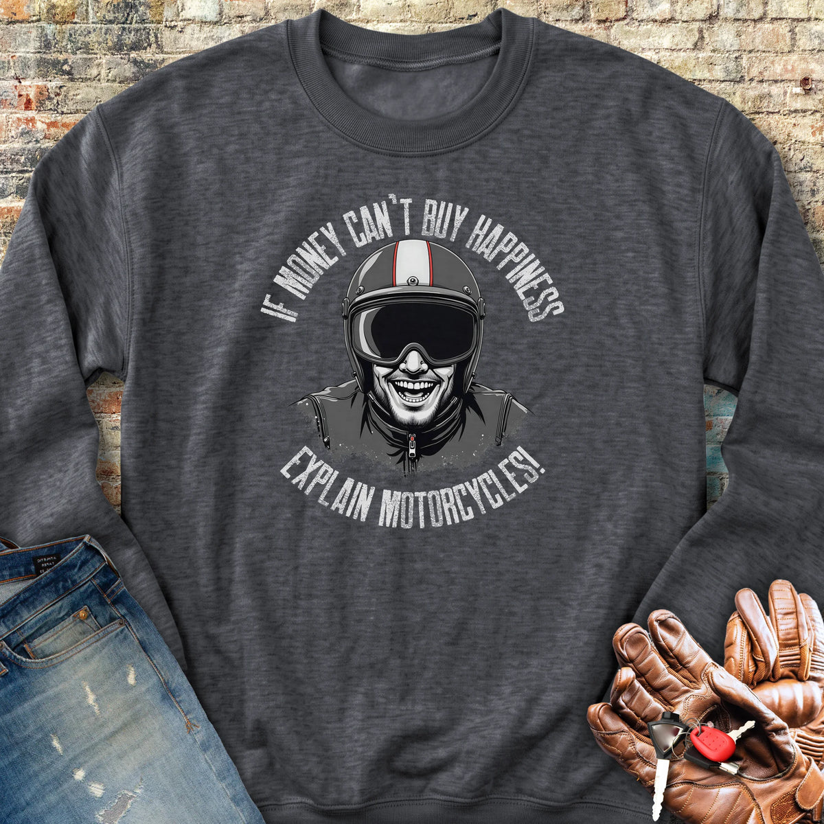 Motorcycle Happiness (Male) Sweatshirt - Dark Heather