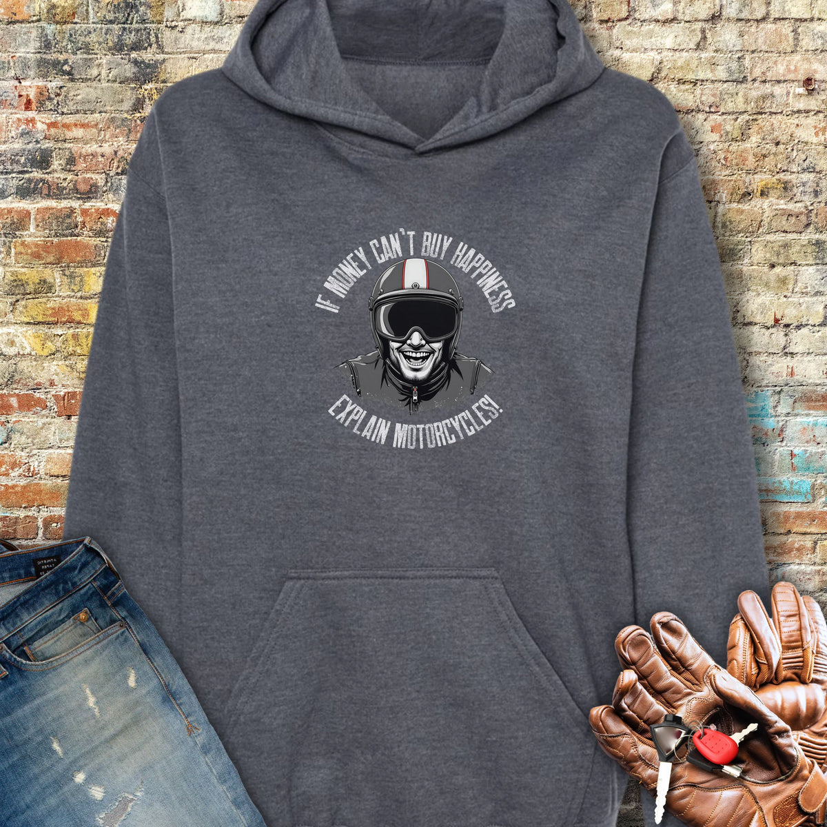 Motorcycle Happiness (Male) Hoodie - Dark Heather