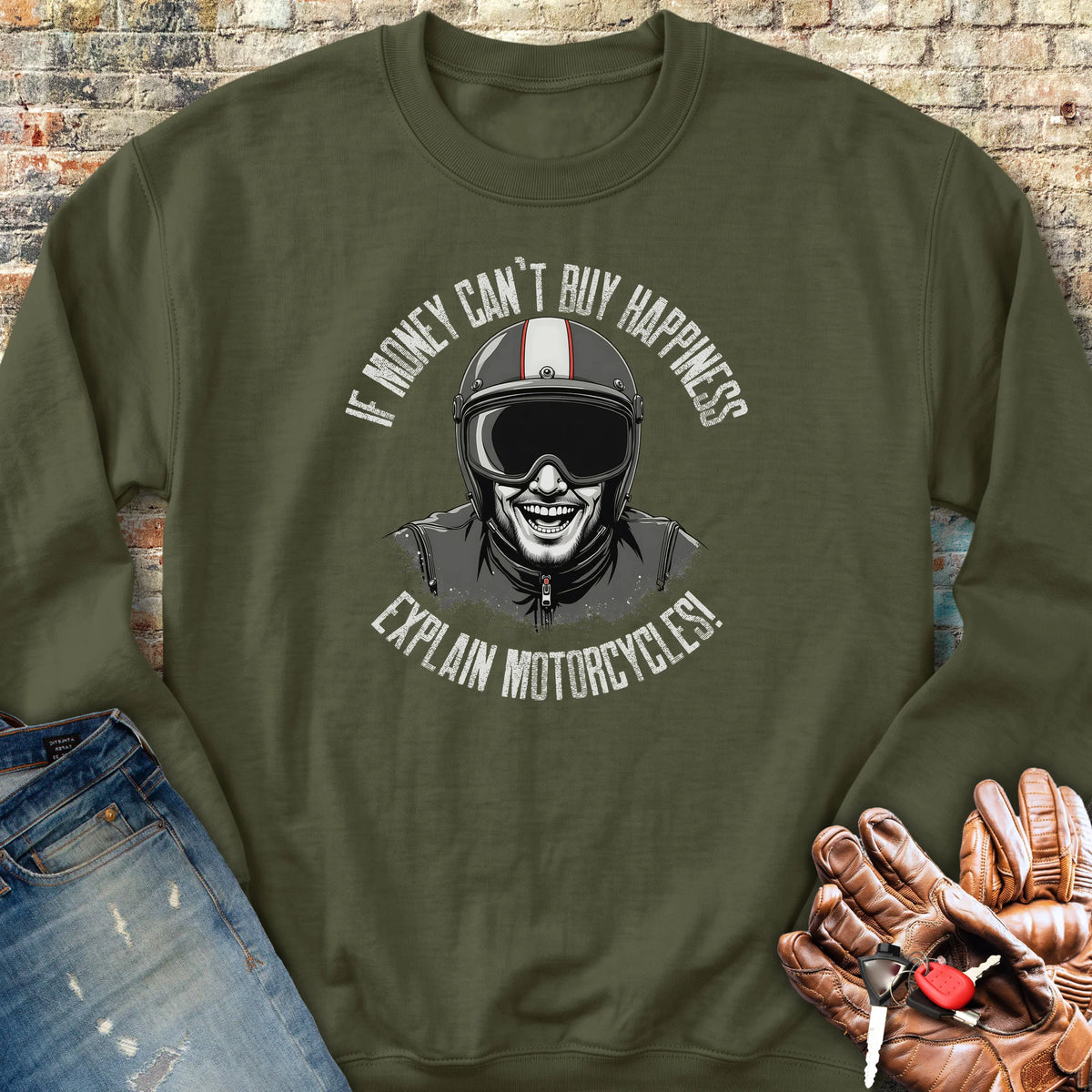 Motorcycle Happiness (Male) Sweatshirt - Military Green
