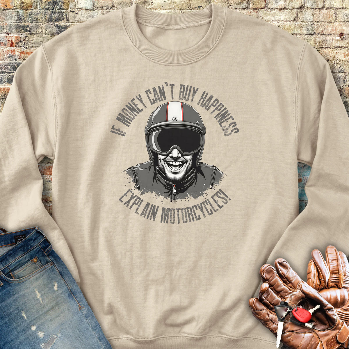 Motorcycle Happiness (Male) Sweatshirt - Sand