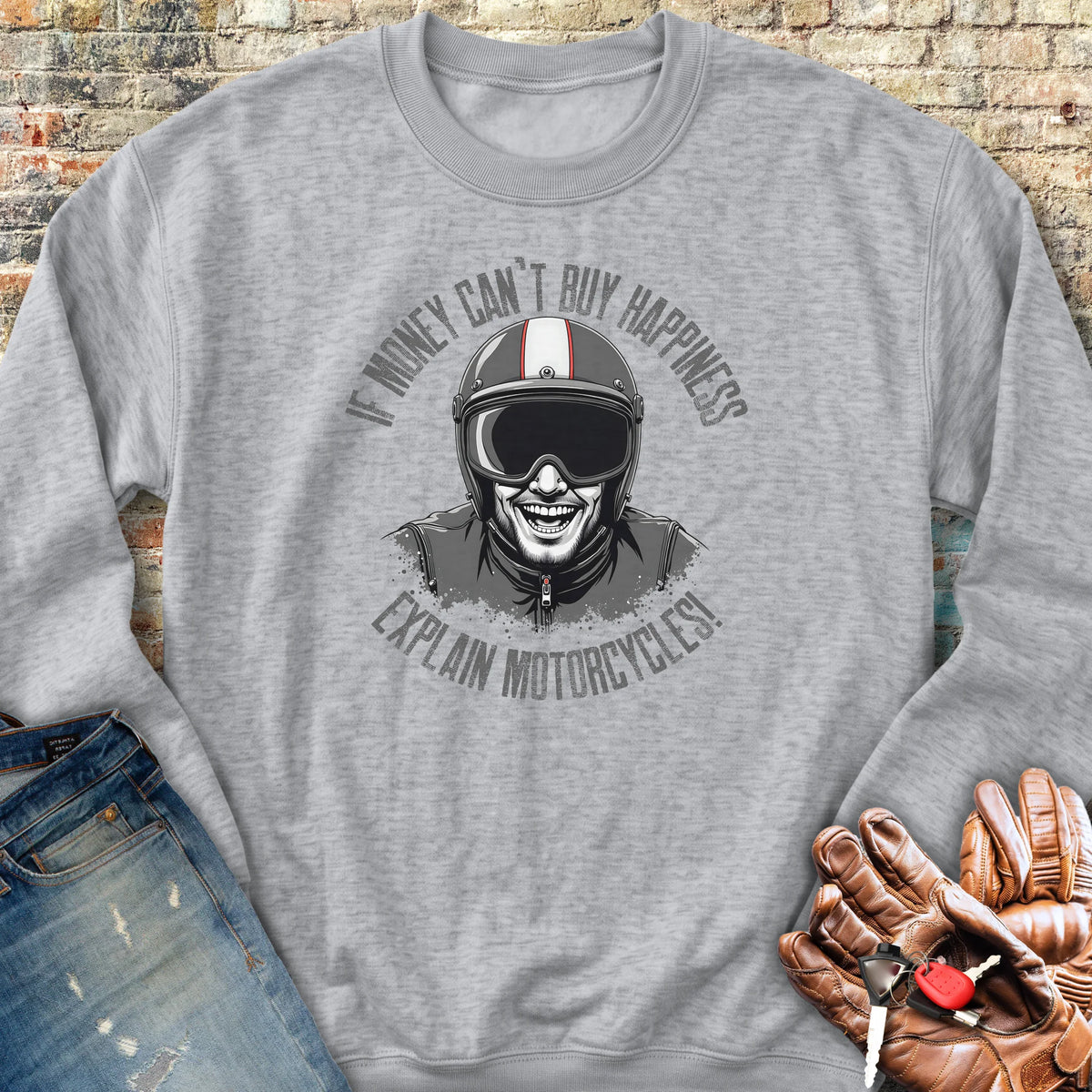 Motorcycle Happiness (Male) Sweatshirt - Sport Grey