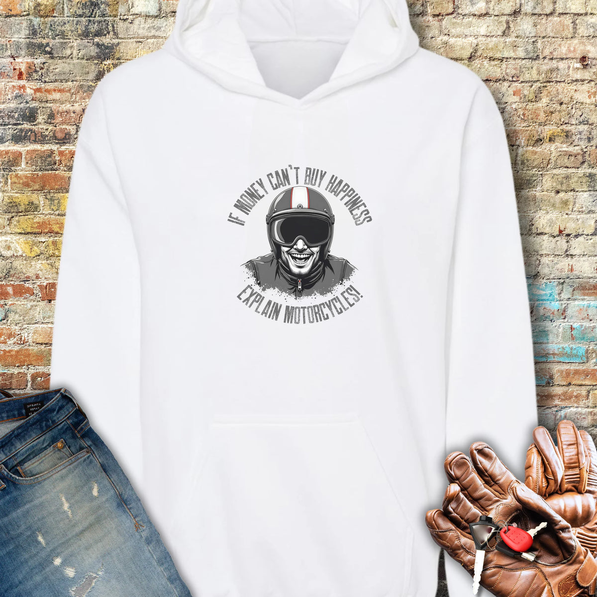 Motorcycle Happiness (Male) Hoodie - White