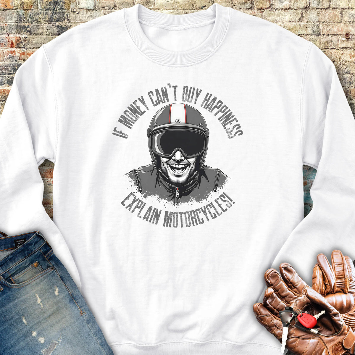 Motorcycle Happiness (Male) Sweatshirt - White