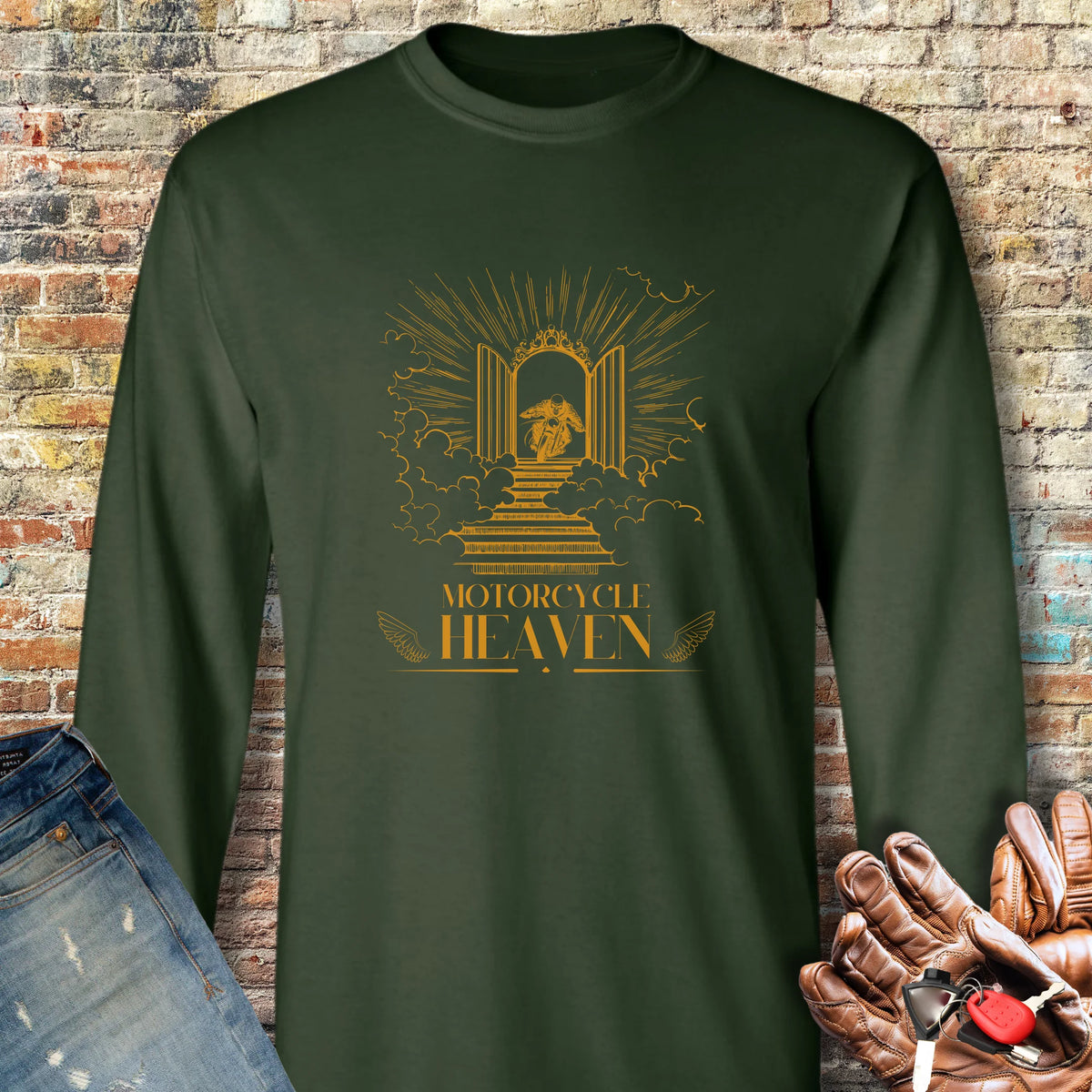Motorcycle Heaven Long Sleeve T-Shirt - Forest Green