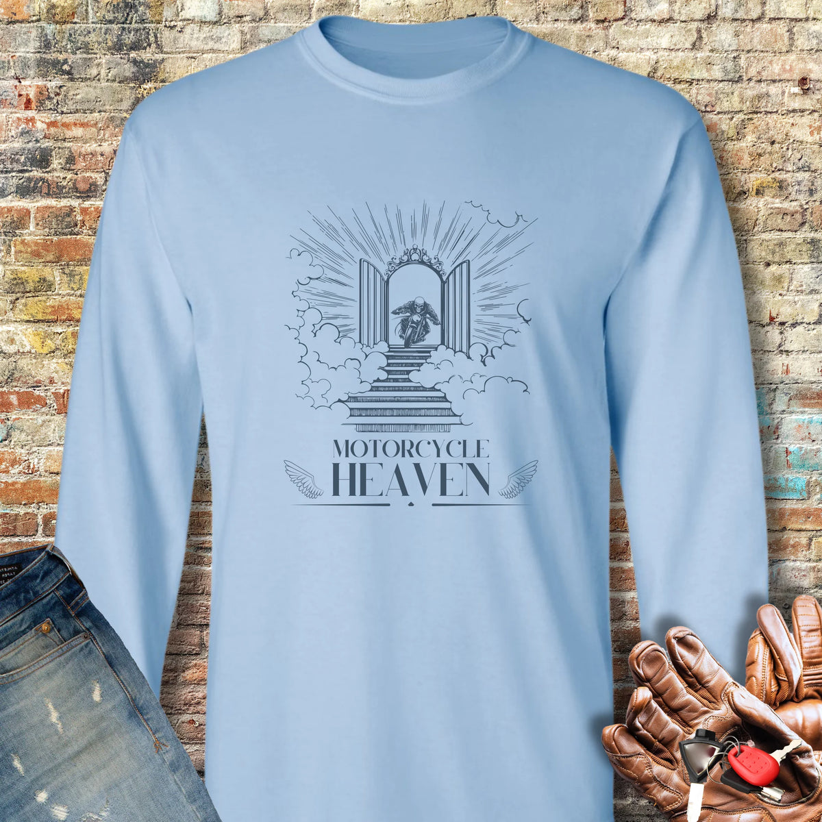 Motorcycle Heaven Long Sleeve T-Shirt - Light Blue