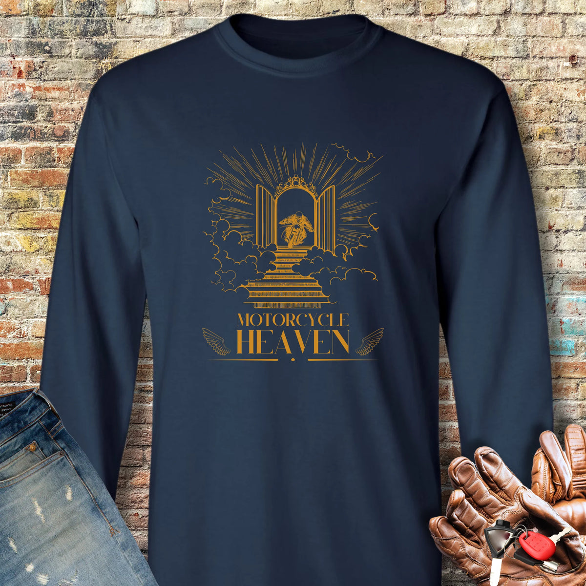 Motorcycle Heaven Long Sleeve T-Shirt - Navy