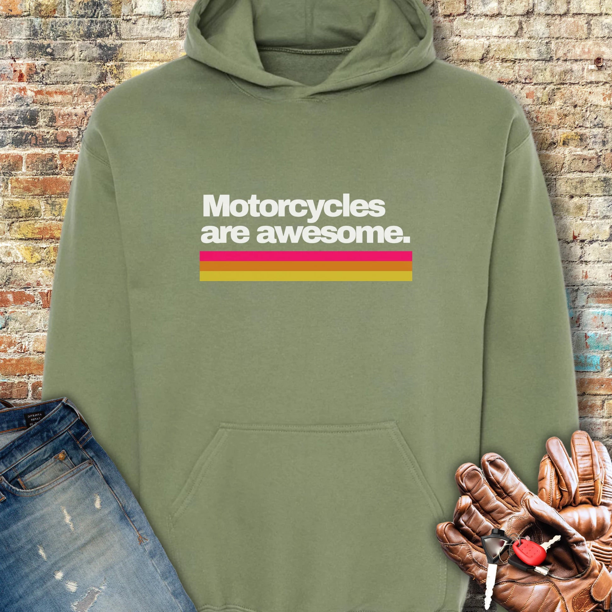 Motorcycles Are Awesome Hoodie - Military Green