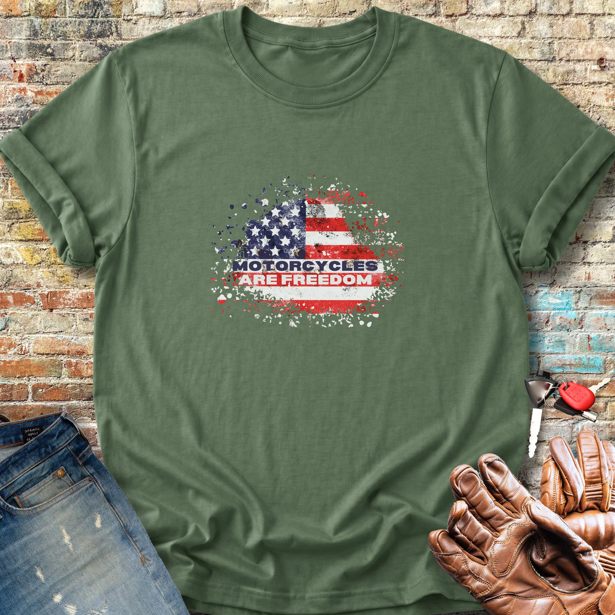 Motorcycles Are Freedom Classic T-Shirt - Military Green