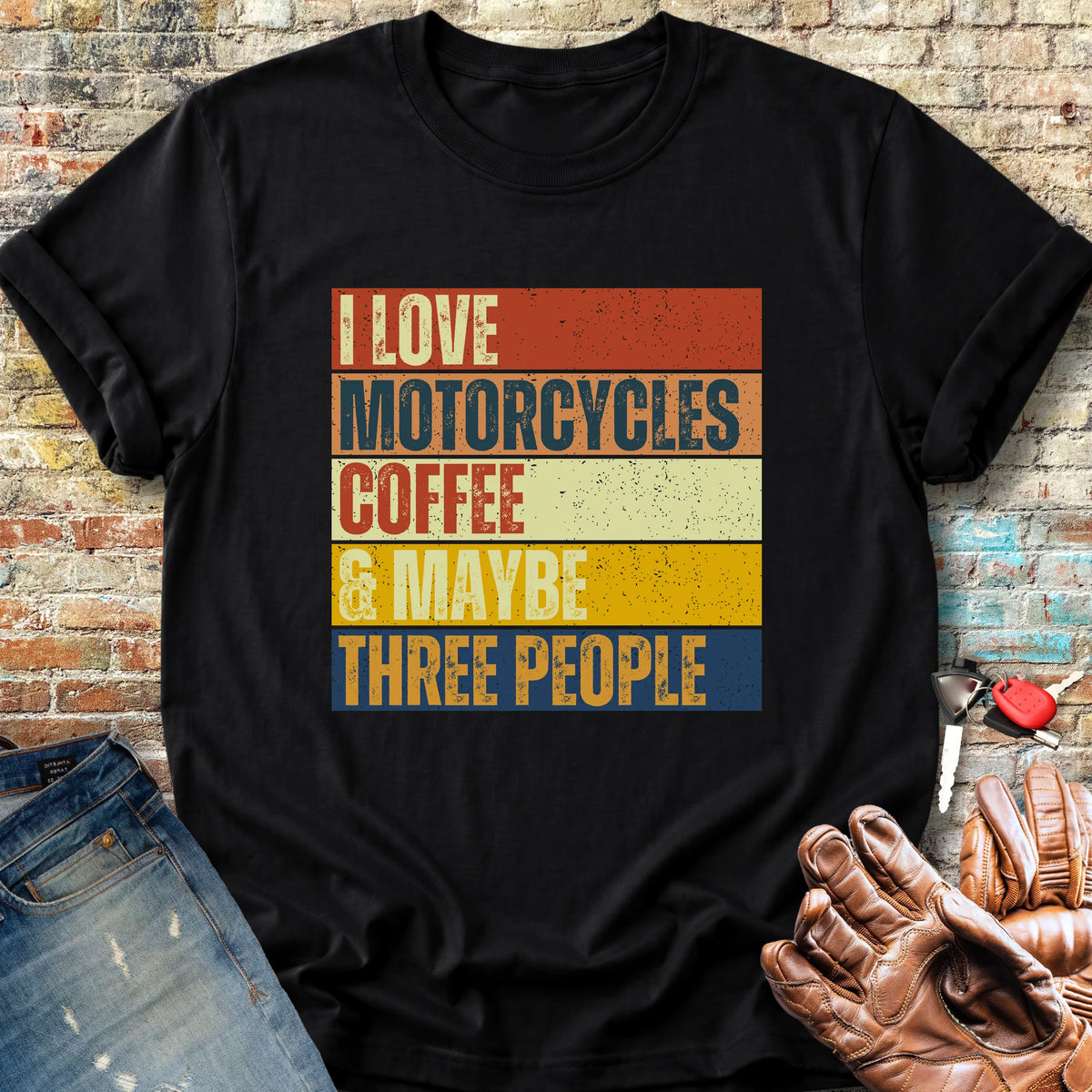 Motorcycles & Coffee (Block) Classic T-Shirt - Black