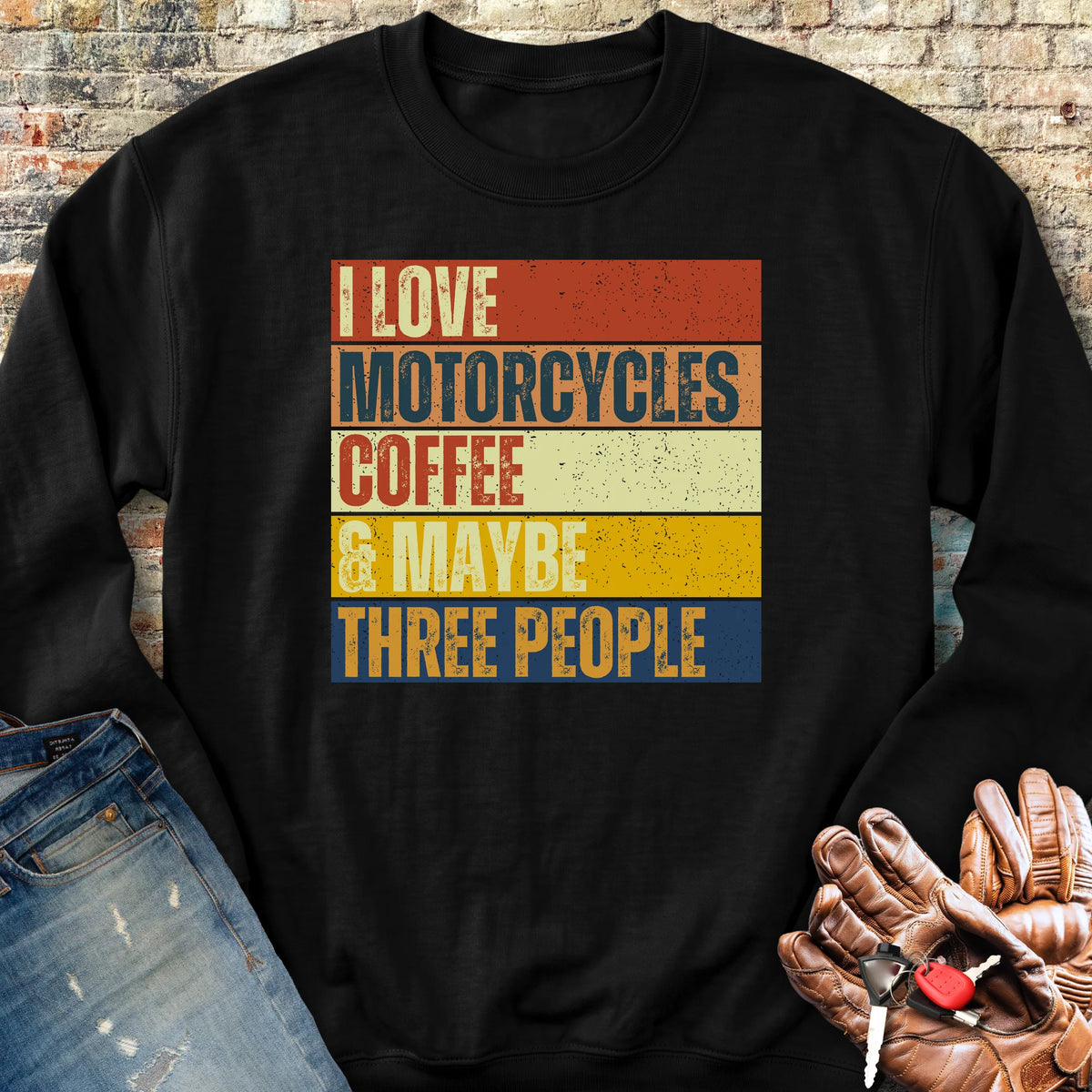 Motorcycles & Coffee (Block) Sweatshirt - Black