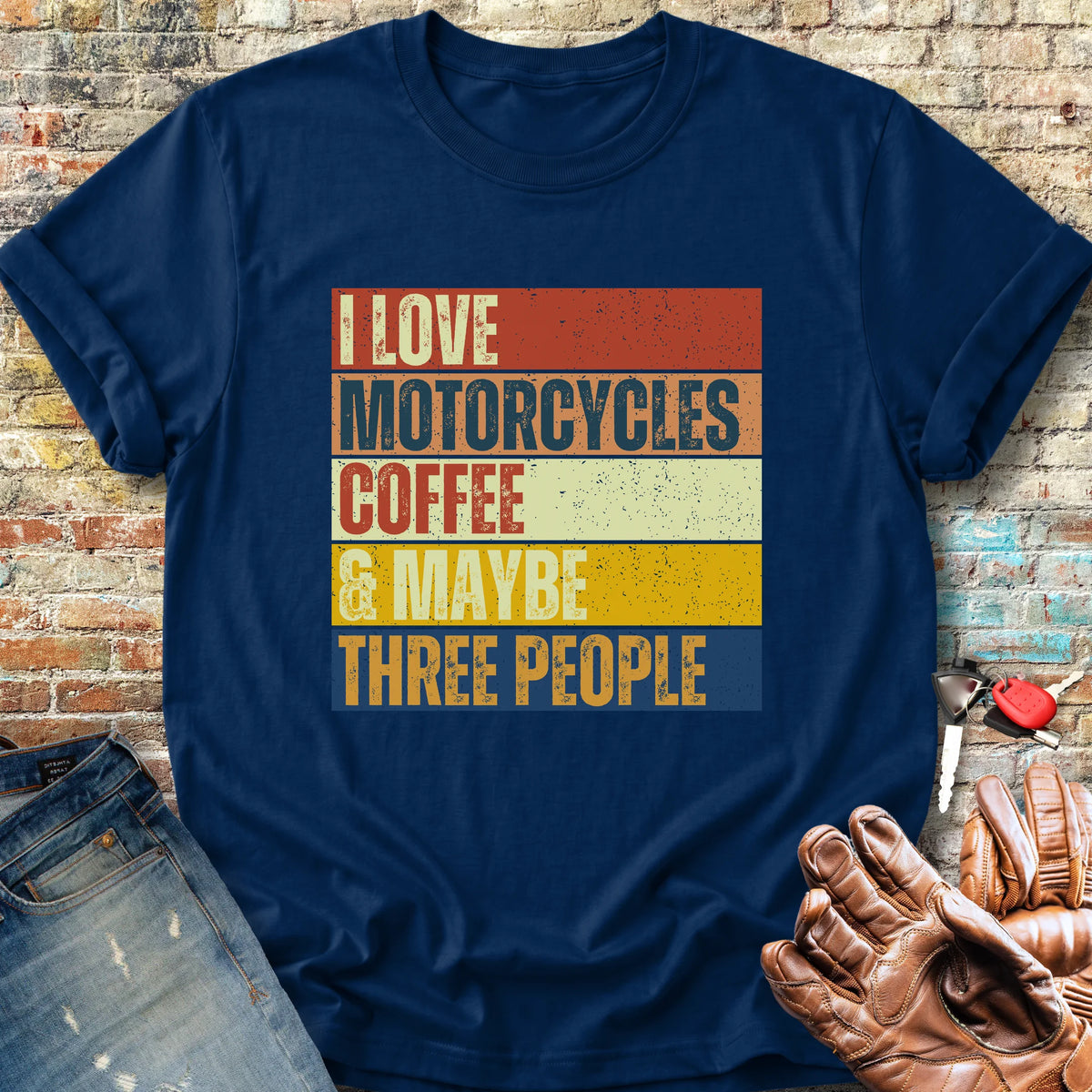 Motorcycles & Coffee (Block) Classic T-Shirt - Navy