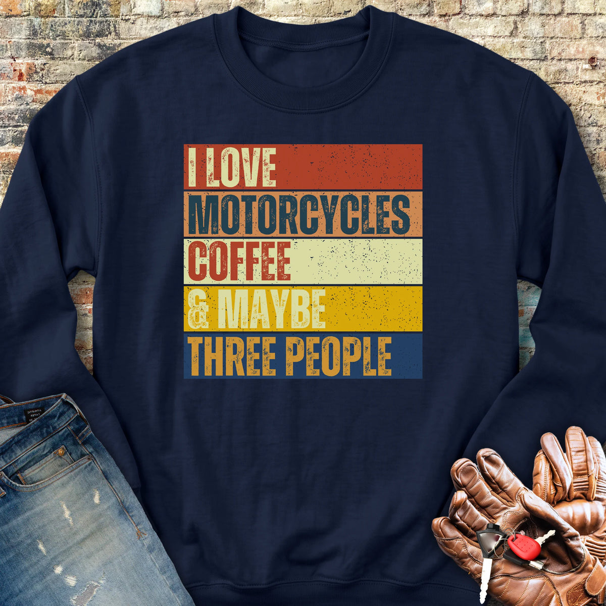 Motorcycles & Coffee (Block) Sweatshirt - Navy