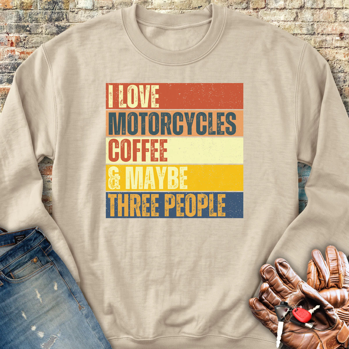 Motorcycles & Coffee (Block) Sweatshirt - Sand
