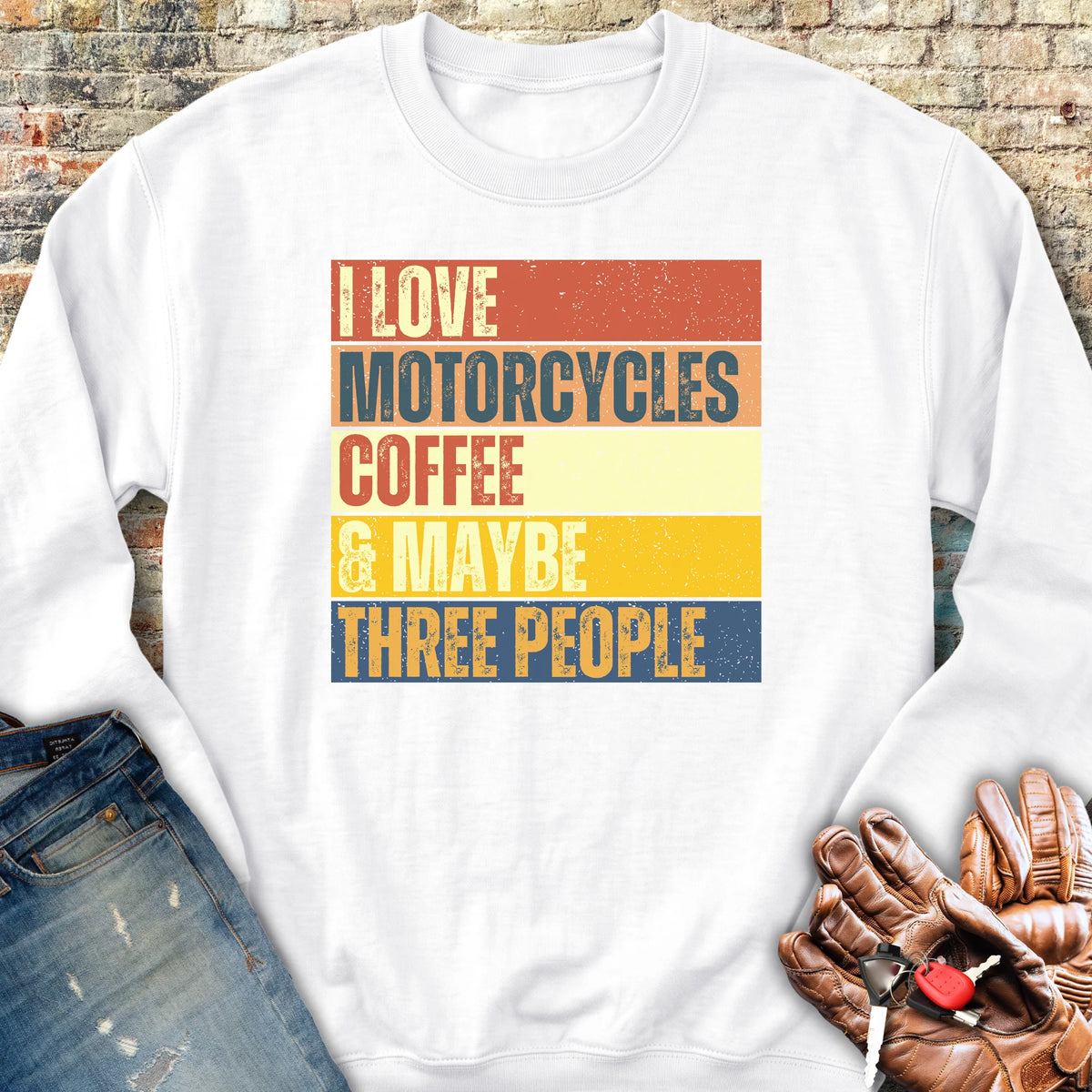 Motorcycles & Coffee (Block) Sweatshirt - White