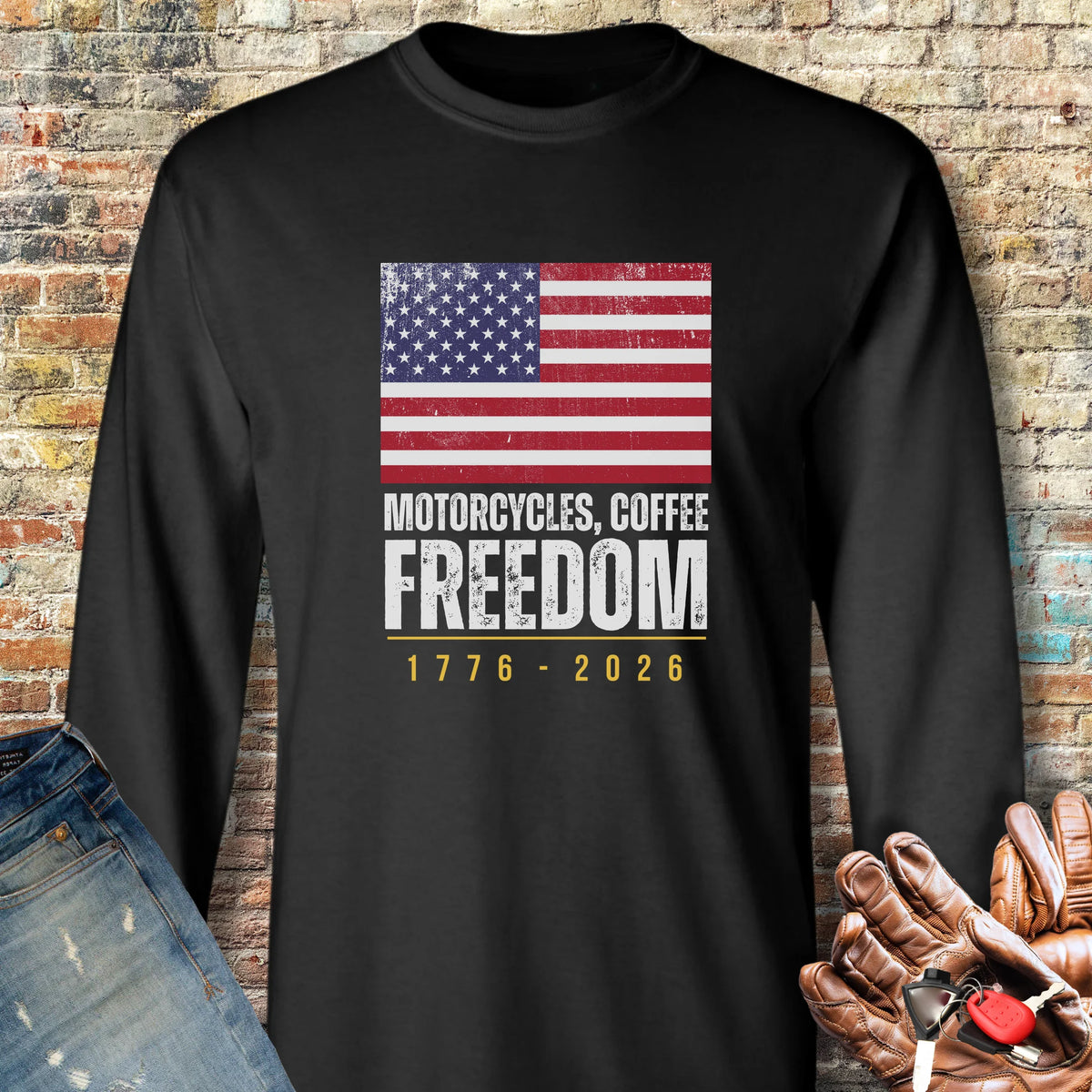 Motorcycles Coffee Freedom Long Sleeve T-Shirt - Black