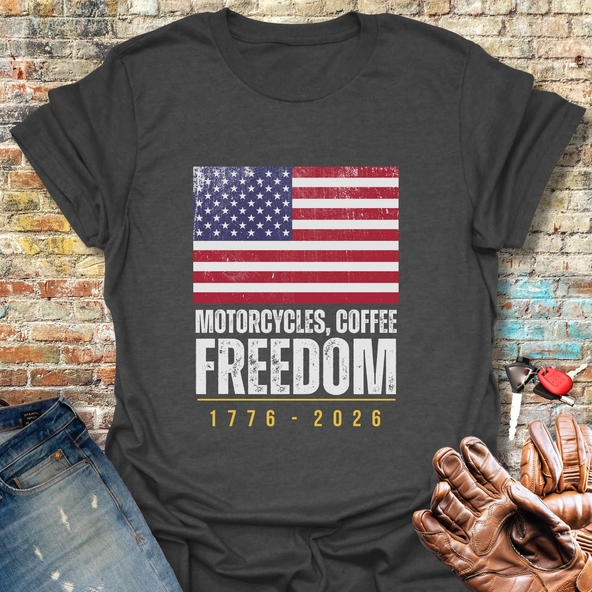 Motorcycles Coffee Freedom T-Shirt - Dark Heather