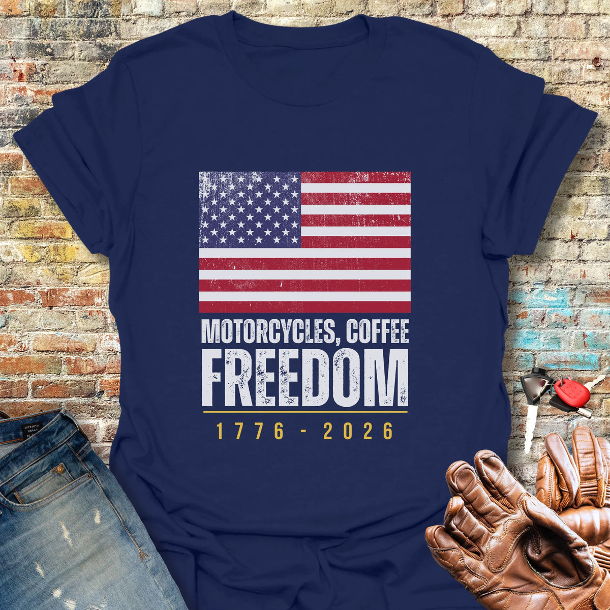 Motorcycles Coffee Freedom T-Shirt - Navy