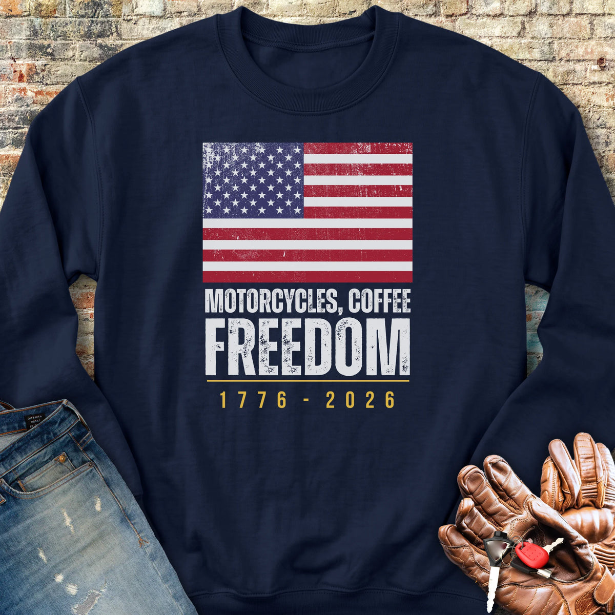 Motorcycles Coffee Freedom Sweatshirt - Navy