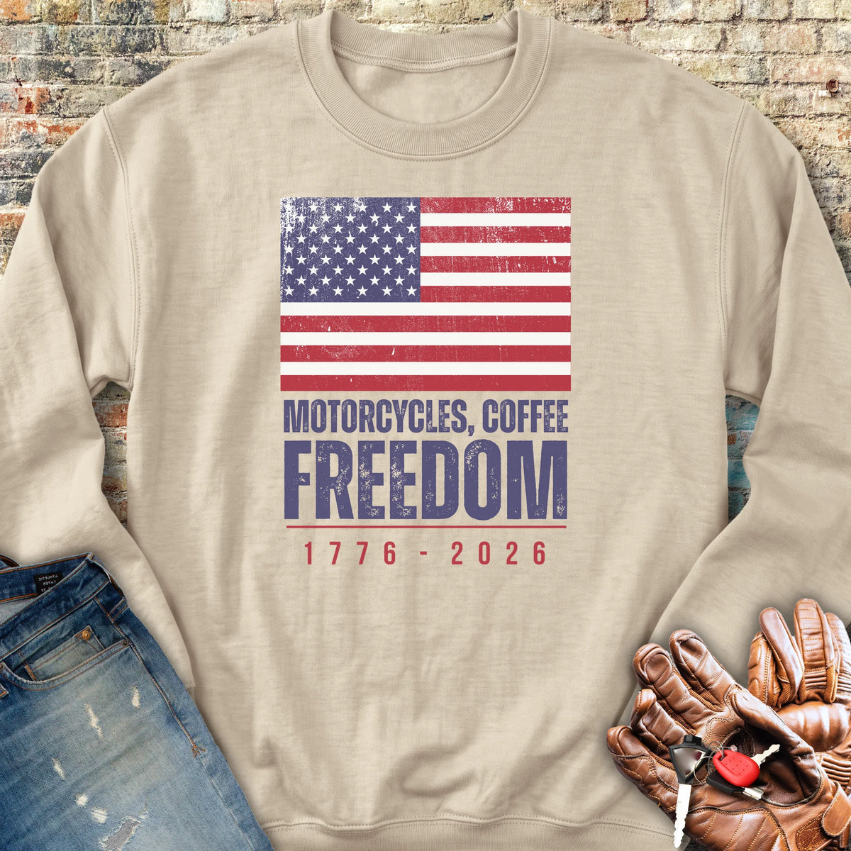 Motorcycles Coffee Freedom Sweatshirt - Sand