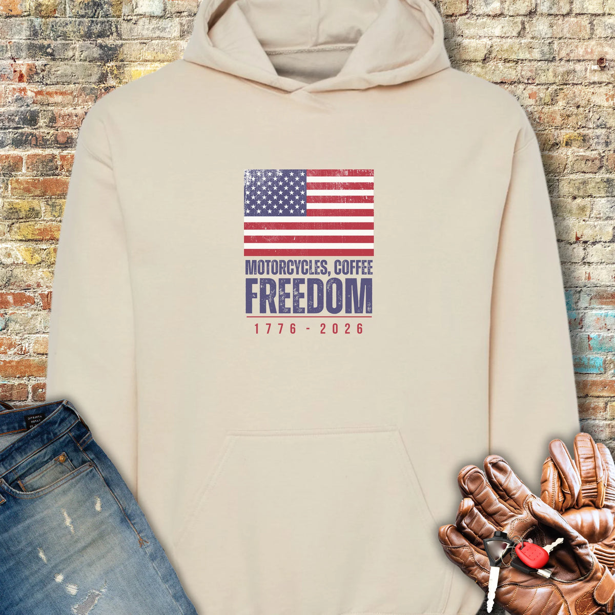 Motorcycles Coffee Freedom Hoodie - Sand