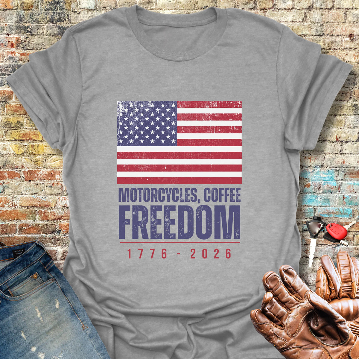 Motorcycles Coffee Freedom T-Shirt - Sport Grey
