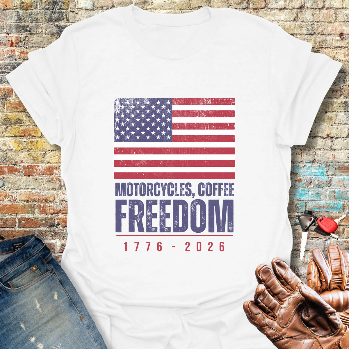 Motorcycles Coffee Freedom T-Shirt - White