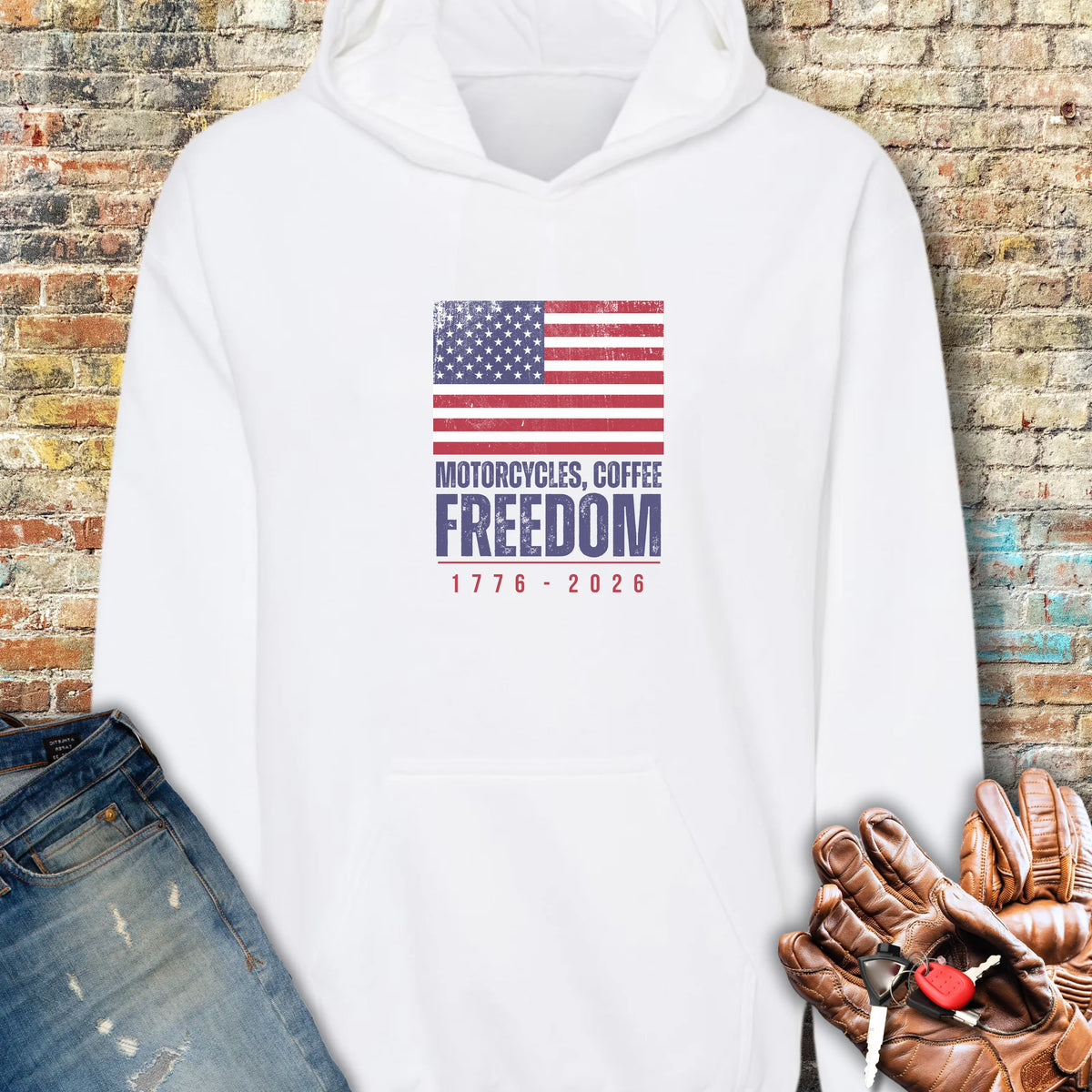 Motorcycles Coffee Freedom Hoodie - White
