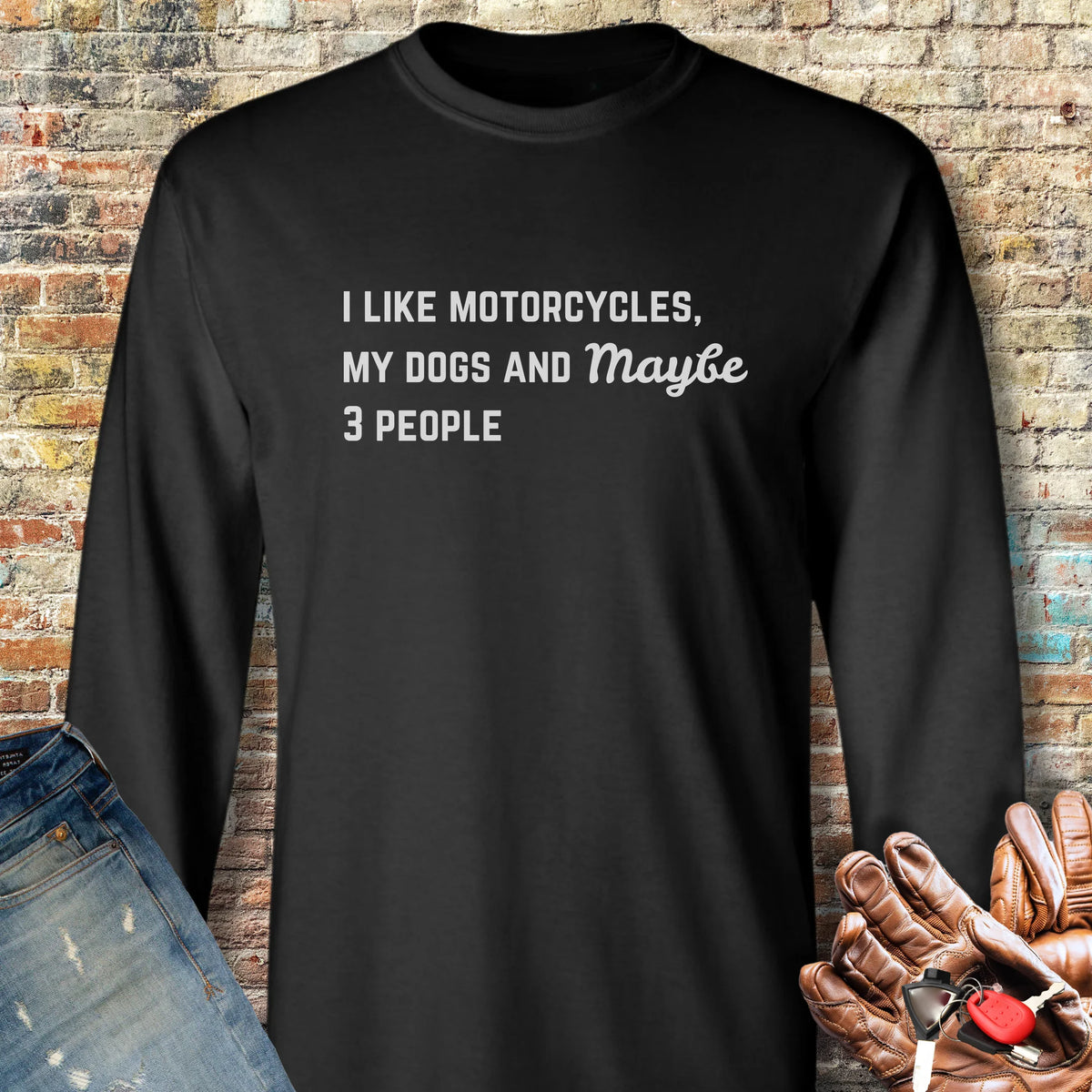 Motorcycles & Dogs Long Sleeve T-Shirt - Black