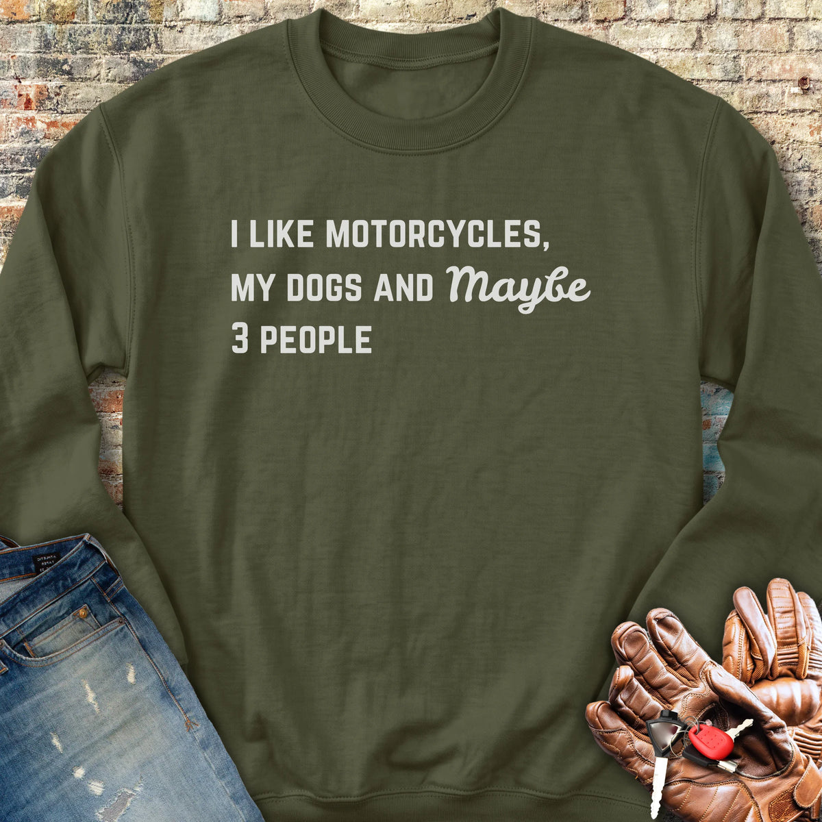 Motorcycles & Dogs Sweatshirt - Military Green