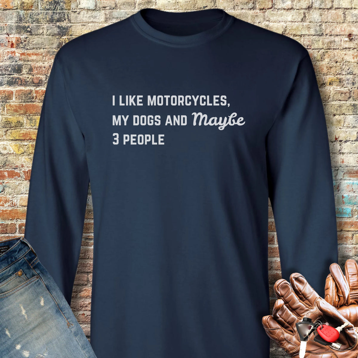 Motorcycles & Dogs Long Sleeve T-Shirt - Navy