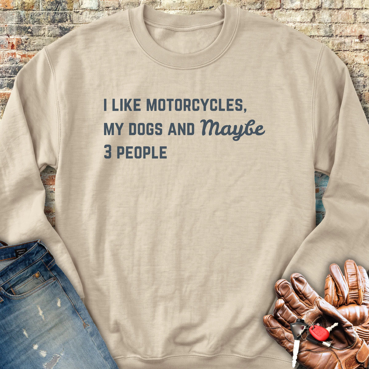 Motorcycles & Dogs Sweatshirt - Sand