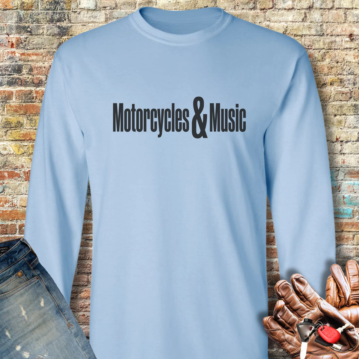 Motorcycles & Music Long Sleeve T-Shirt - Light Blue