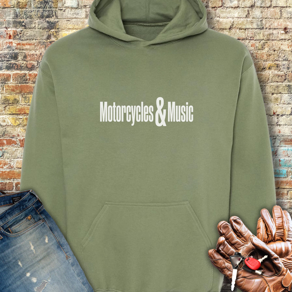 Motorcycles & Music Hoodie - Military Green