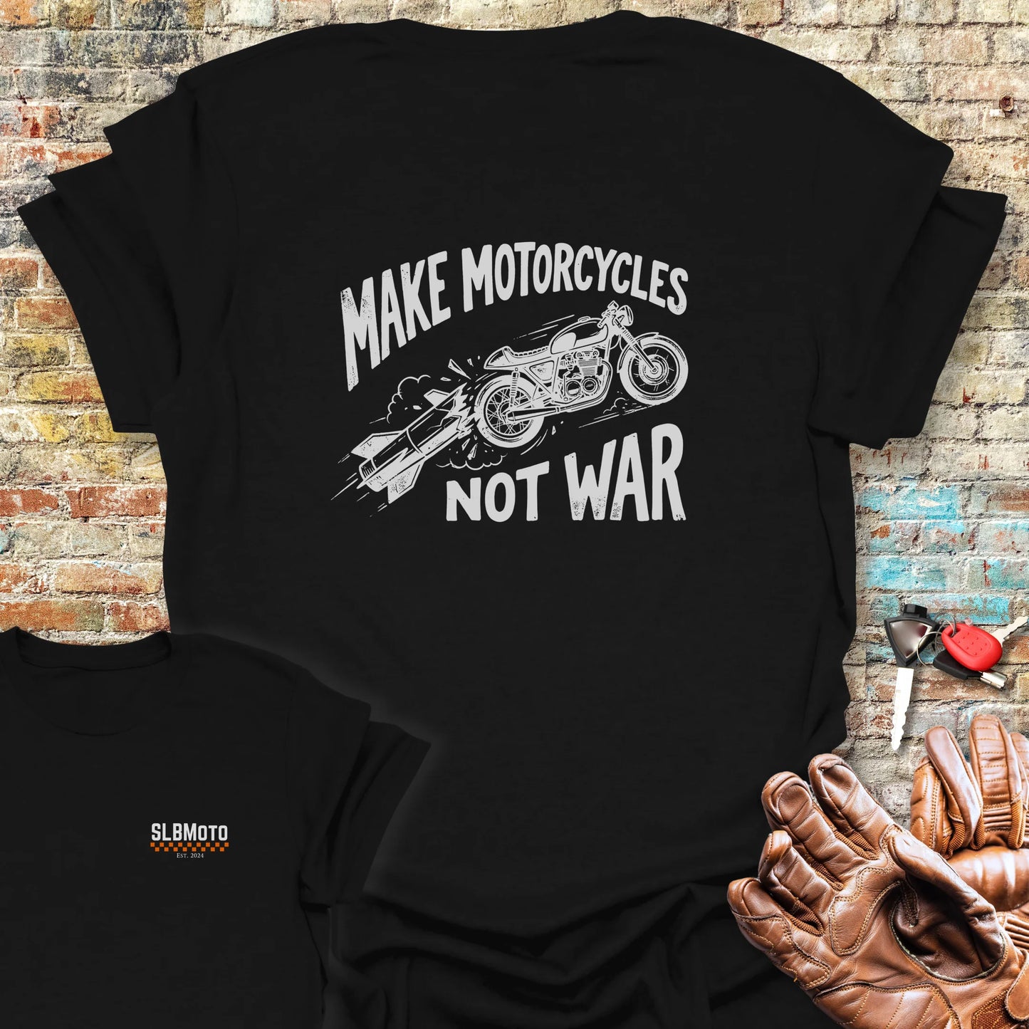 Motorcycles Not War Back Print T-Shirt - Black