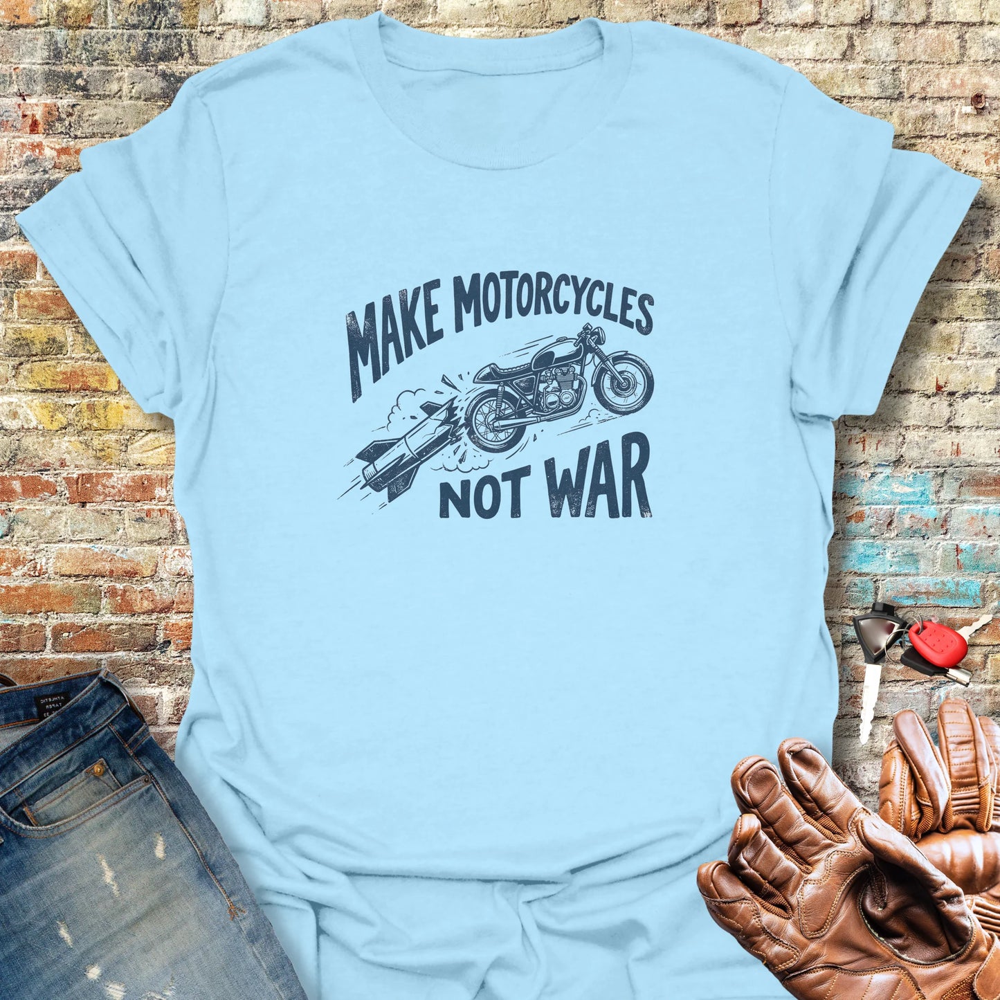 Motorcycles Not War T-Shirt - Light Blue