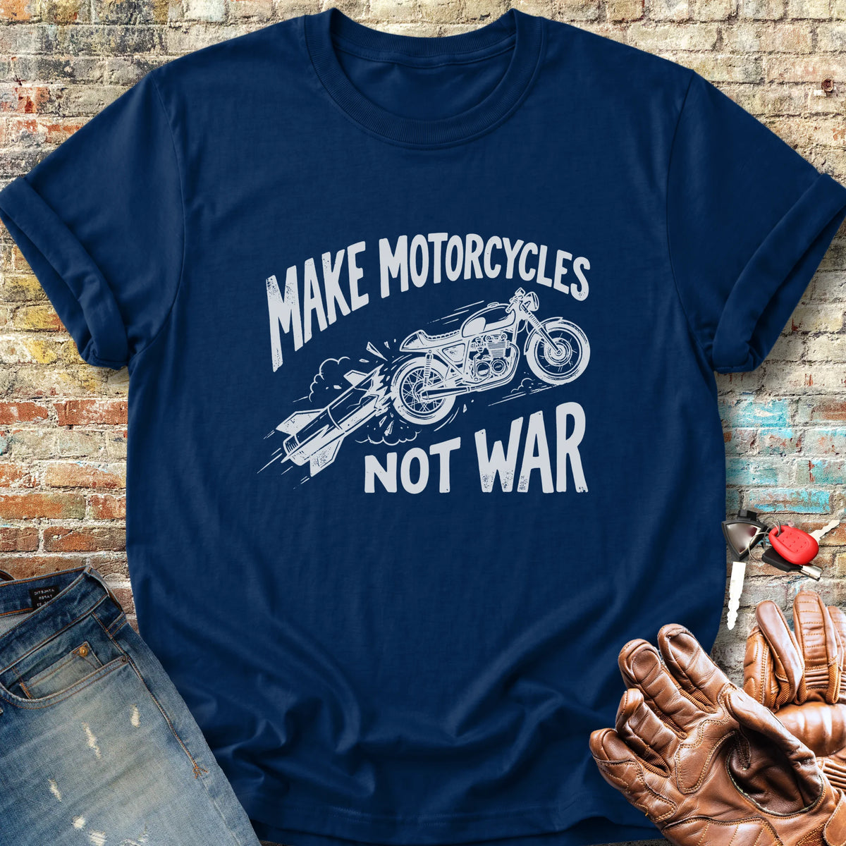 Motorcycles Not War Classic T-Shirt - Navy