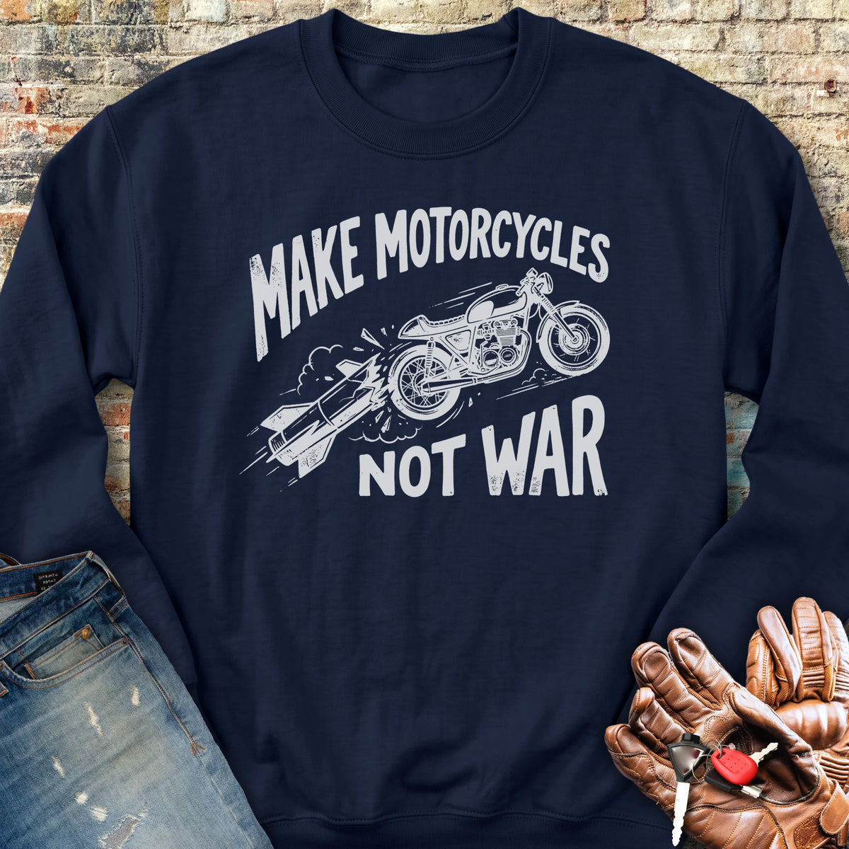 Motorcycles Not War Sweatshirt - Navy
