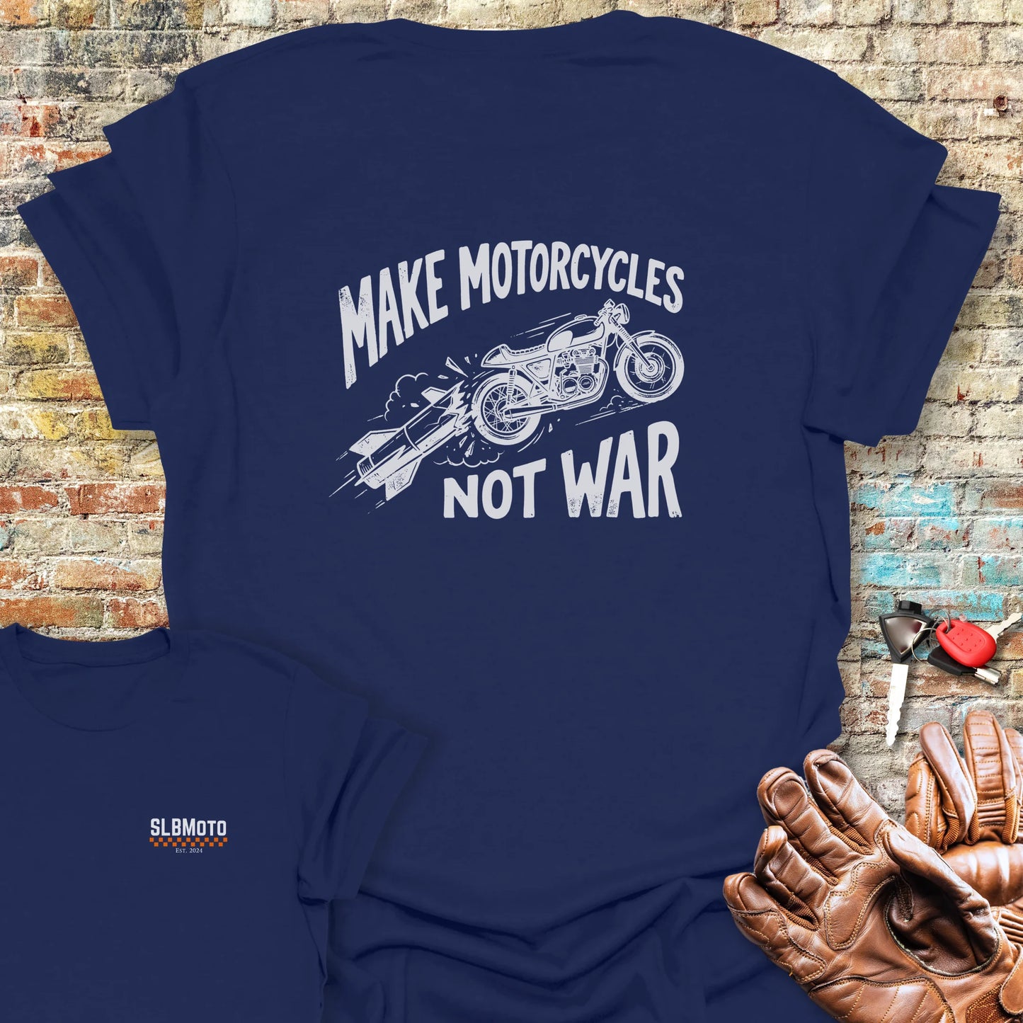 Motorcycles Not War Back Print T-Shirt - Navy