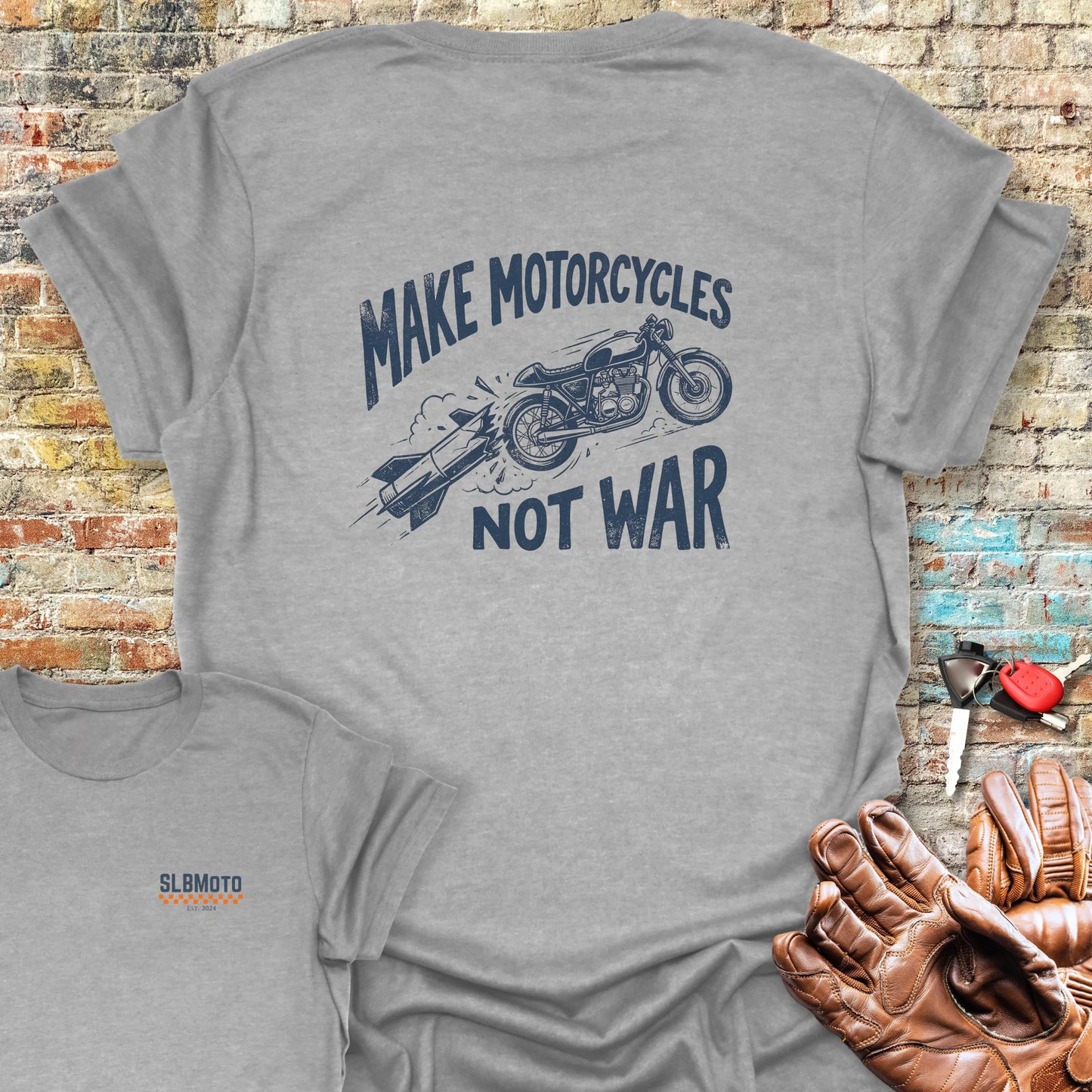 Motorcycles Not War Back Print T-Shirt - Sport Grey
