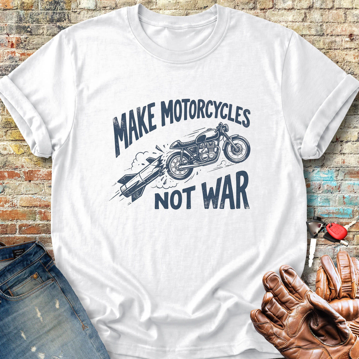 Motorcycles Not War Classic T-Shirt - White