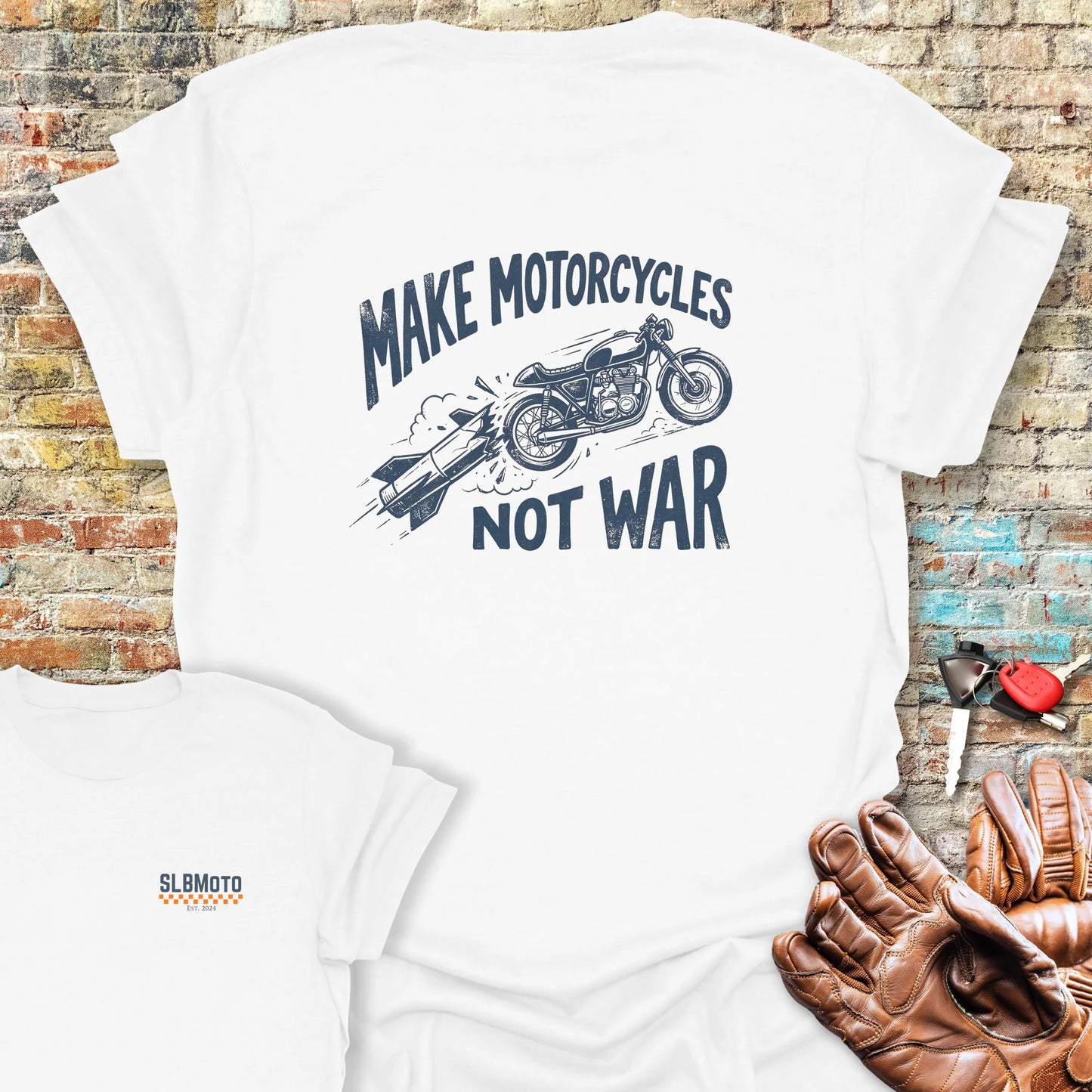 Motorcycles Not War Back Print T-Shirt - White