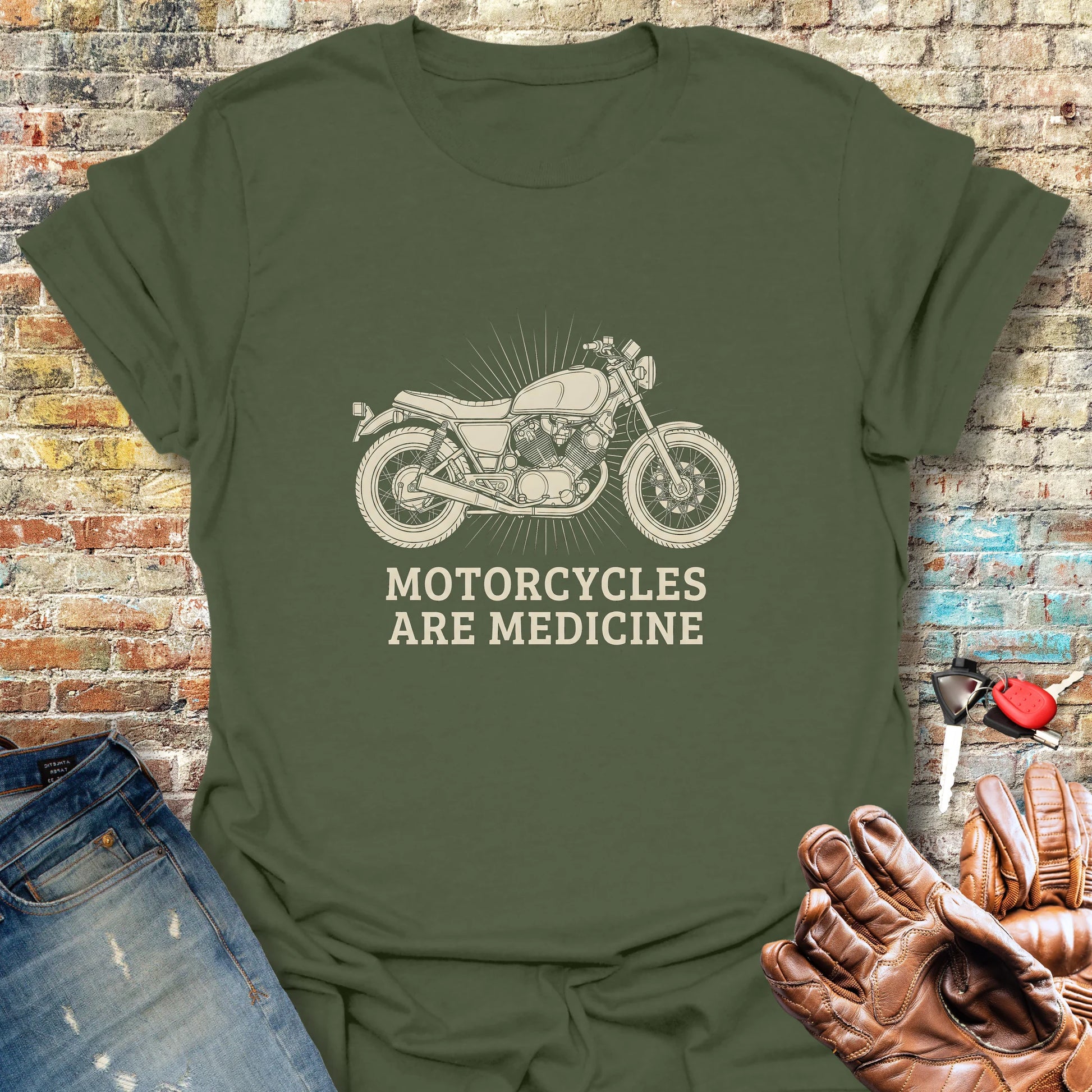 Motorcycles are Medicine T-Shirt - Military Green