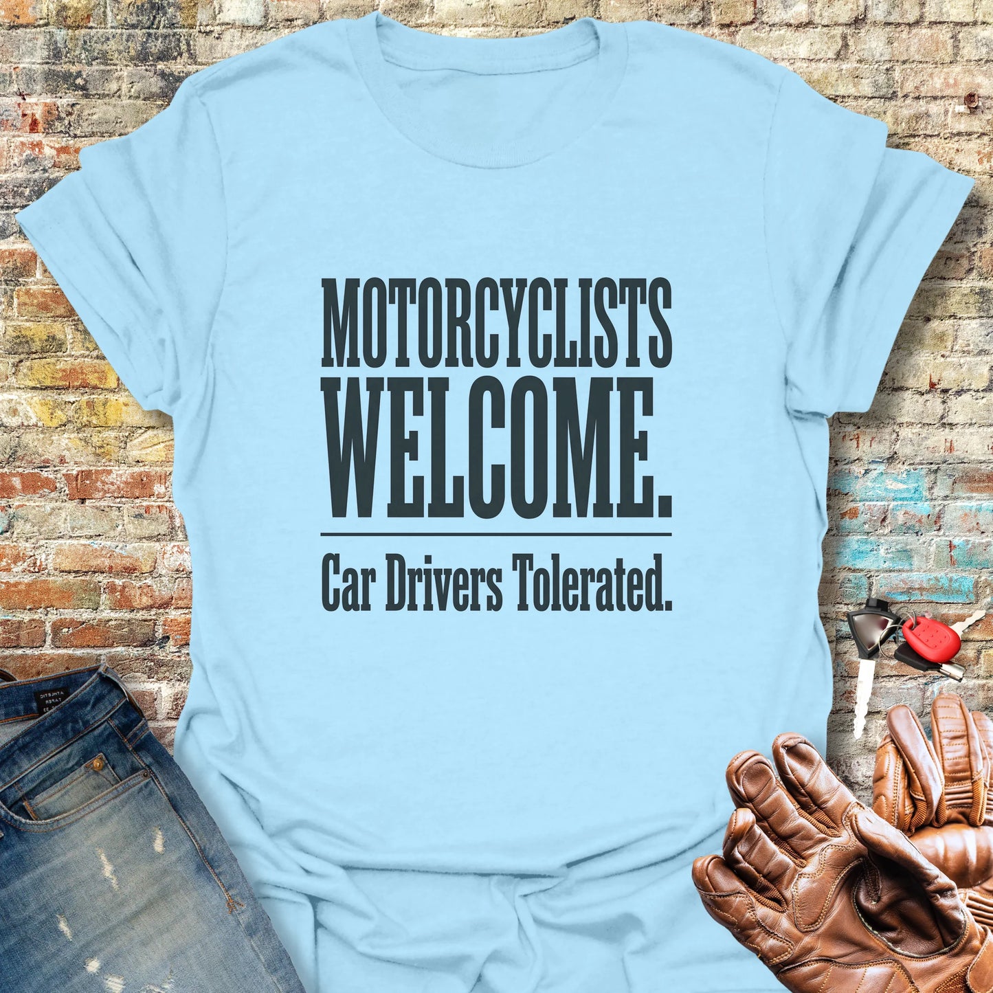 Motorcyclists Welcome T-Shirt - Light Blue